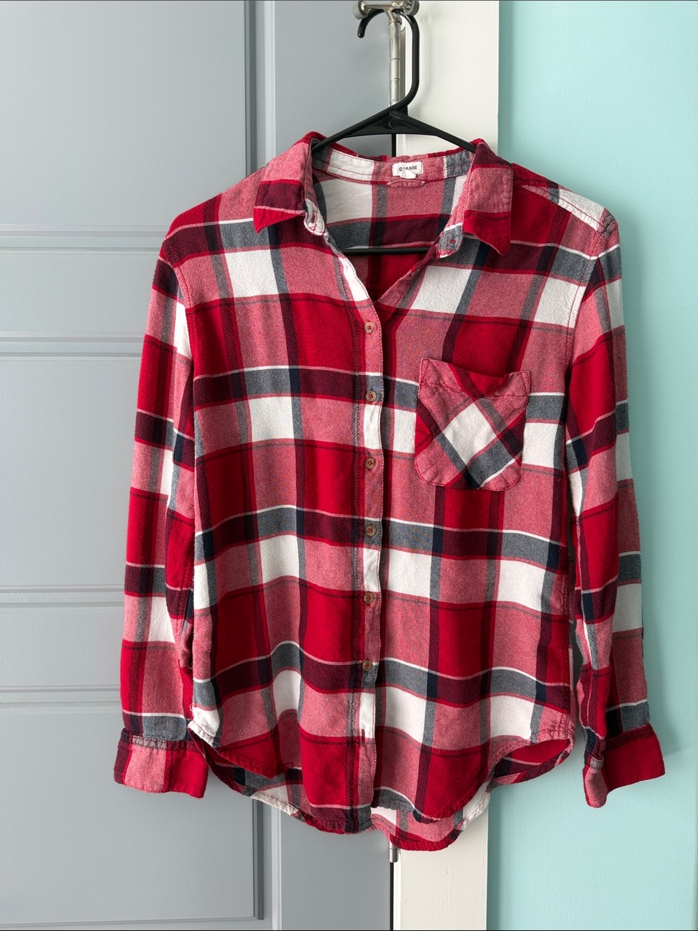 Classic Red Plaid Button-Down Shirt with Chest Pocket